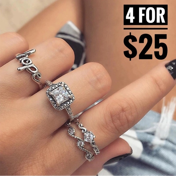 4 for $25 SALE!!! 4 piece Rhinestone Hope Ring Set - Picture 7 of 8
